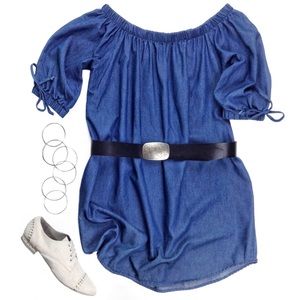 Off the Shoulder Chambray Dress -L- Mind Code